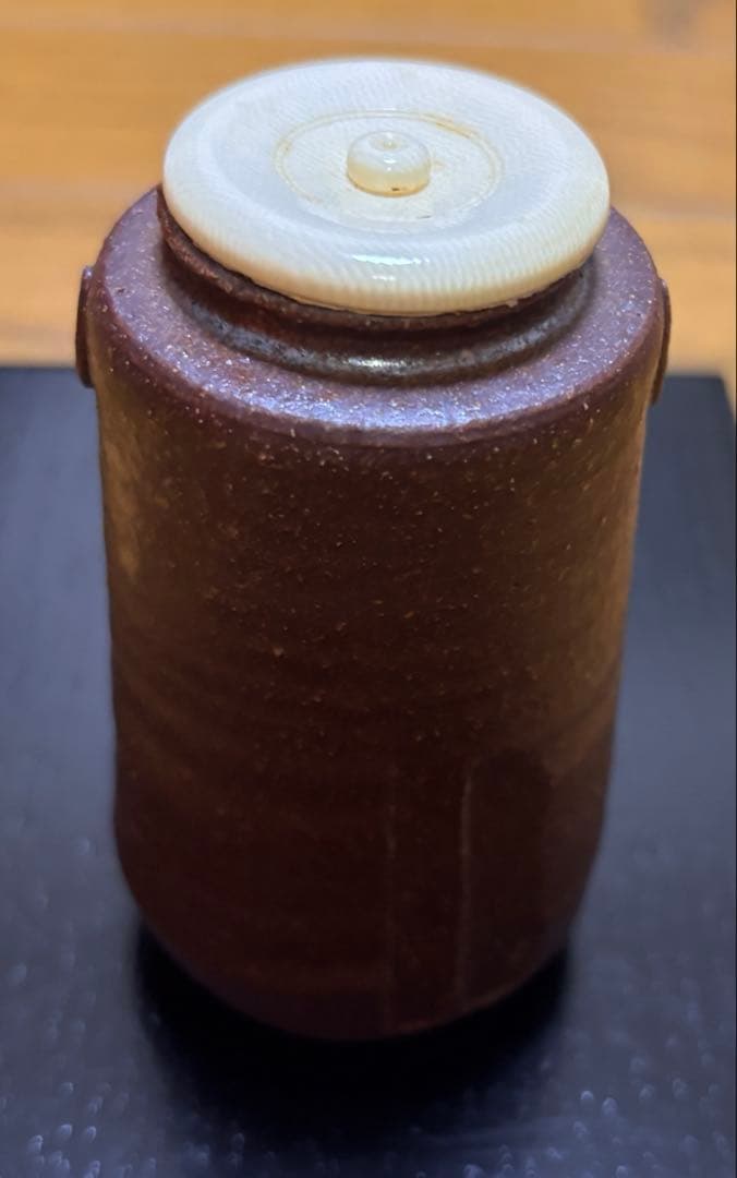 古瀬戸茶入　八十二作　茶道具 陶器製 円筒形 茶色
