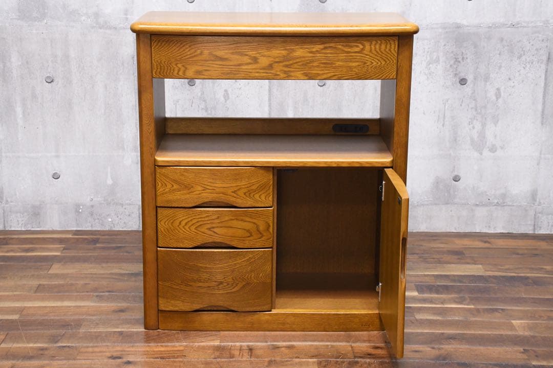 EDK82 浜本工芸 ナラ無垢材 ファックス台 2口コンセント付き 電話台