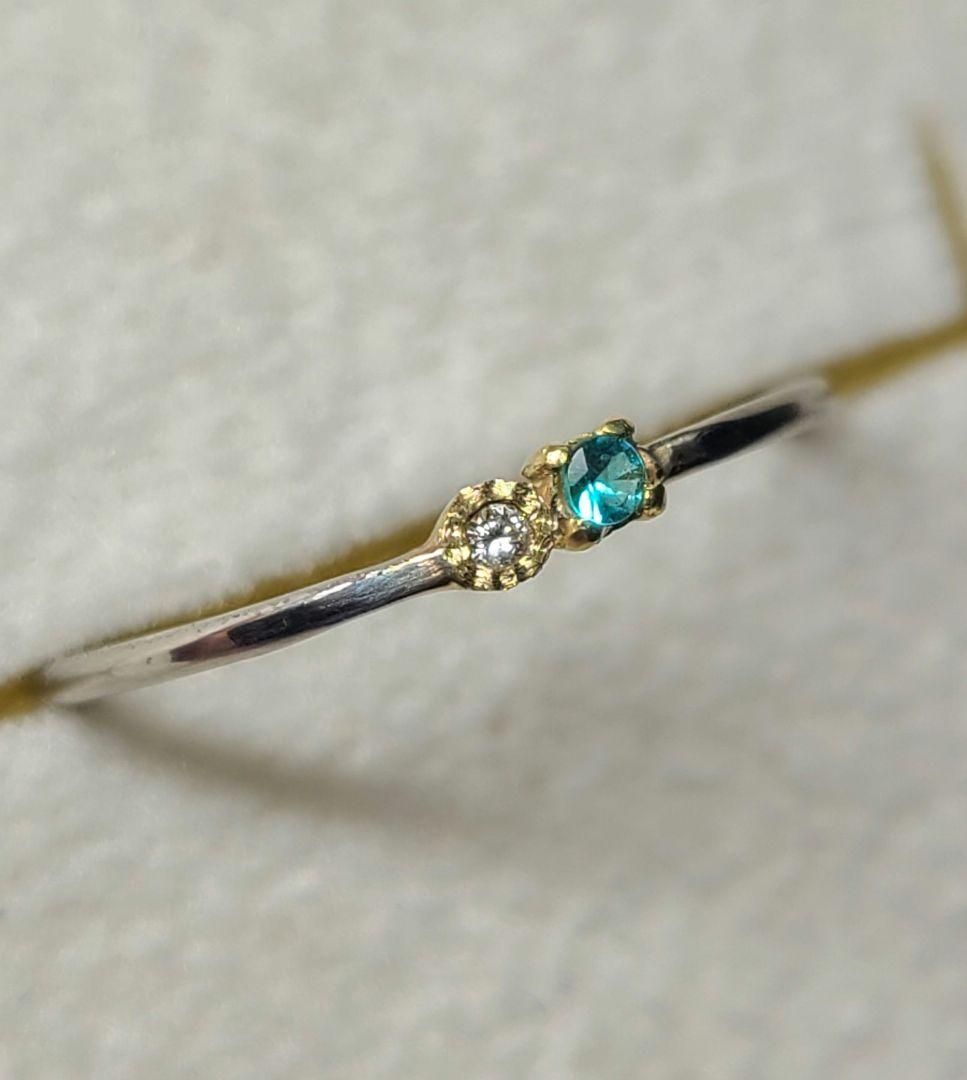 ブルーネオンとピンクの輝き★パライバトルマリン&ピンクダイヤモンドリング18金★