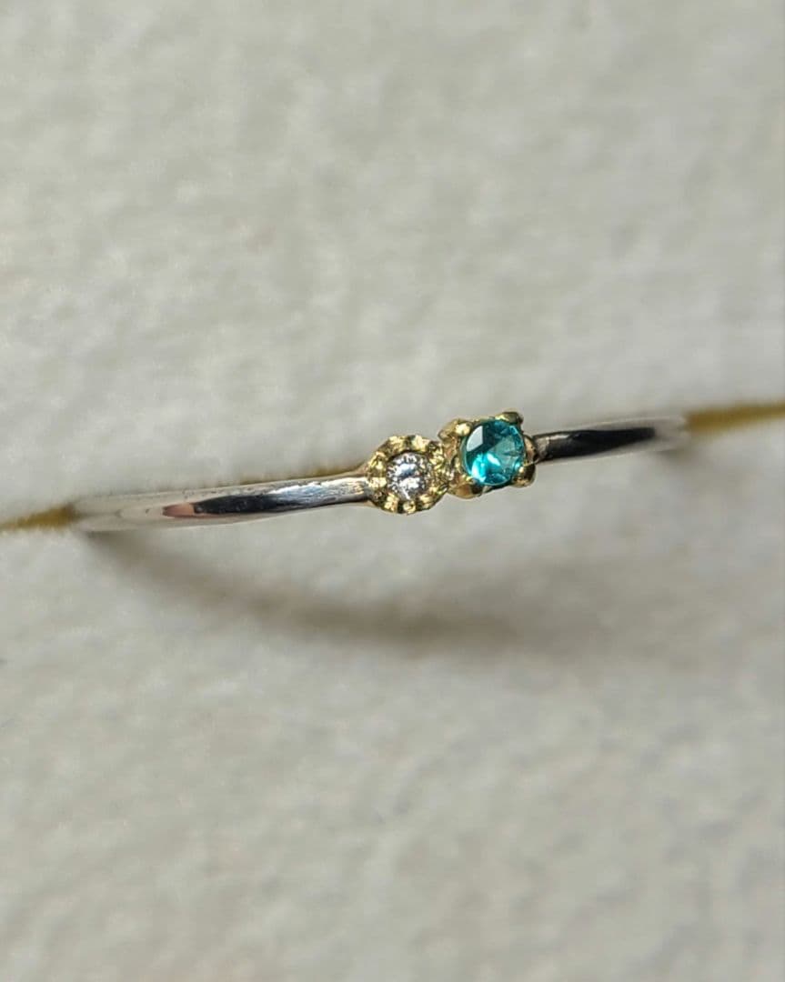 ブルーネオンとピンクの輝き★パライバトルマリン&ピンクダイヤモンドリング18金★