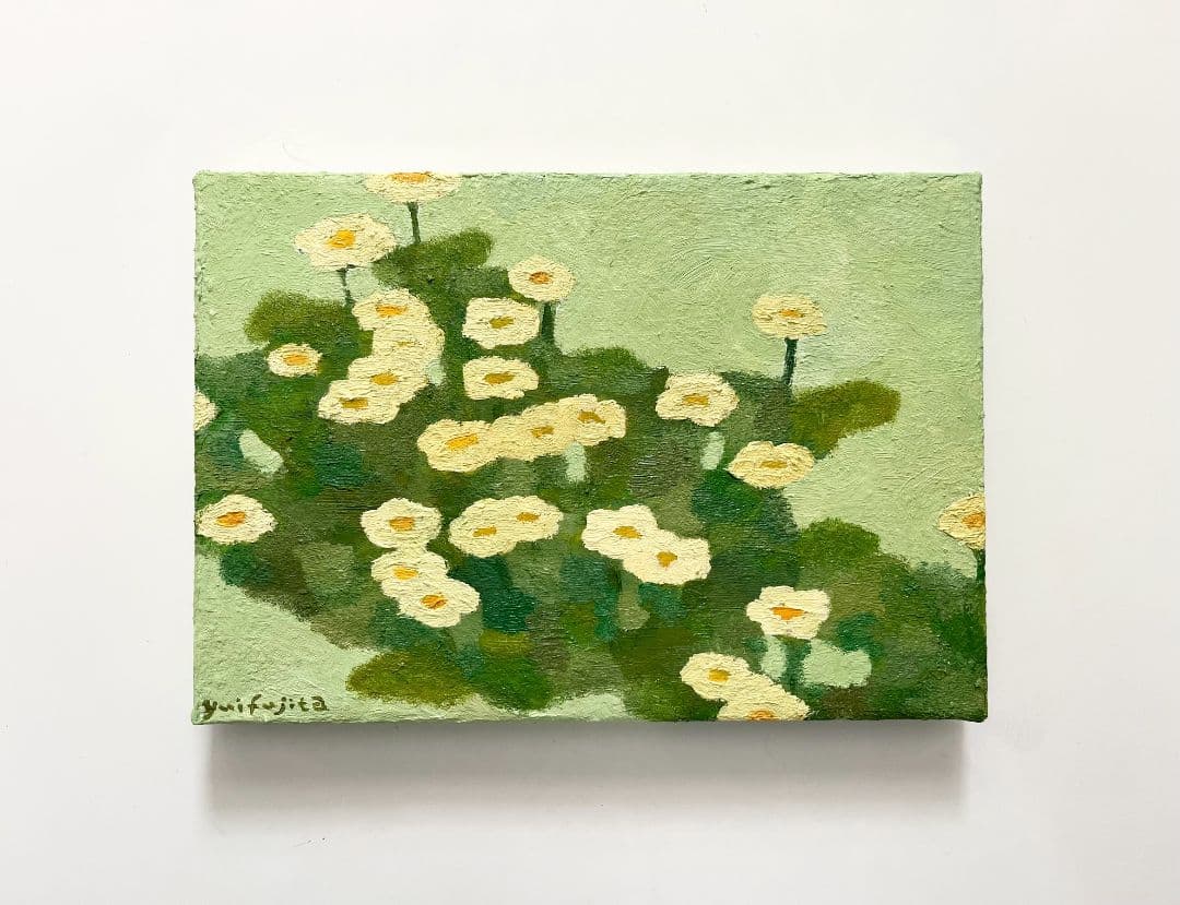 油彩画　道端の黄色いお花