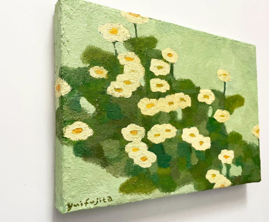 油彩画　道端の黄色いお花