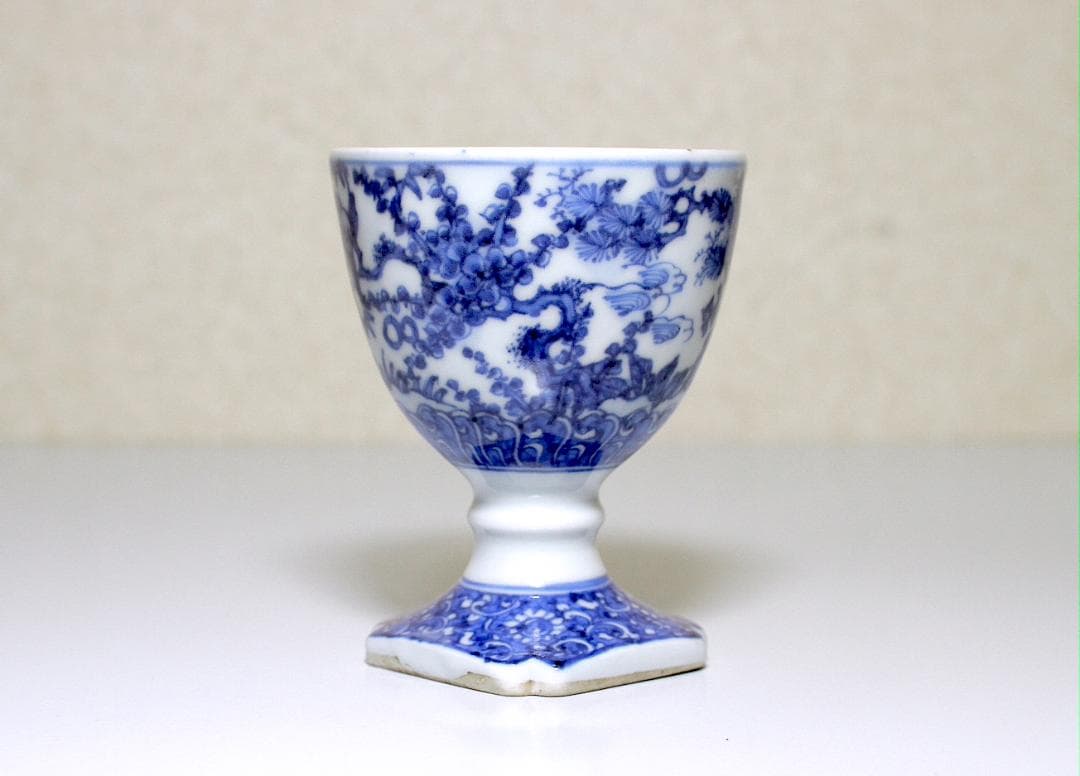 『鳳樹軒 文平 造』染付 四君子図 馬上杯