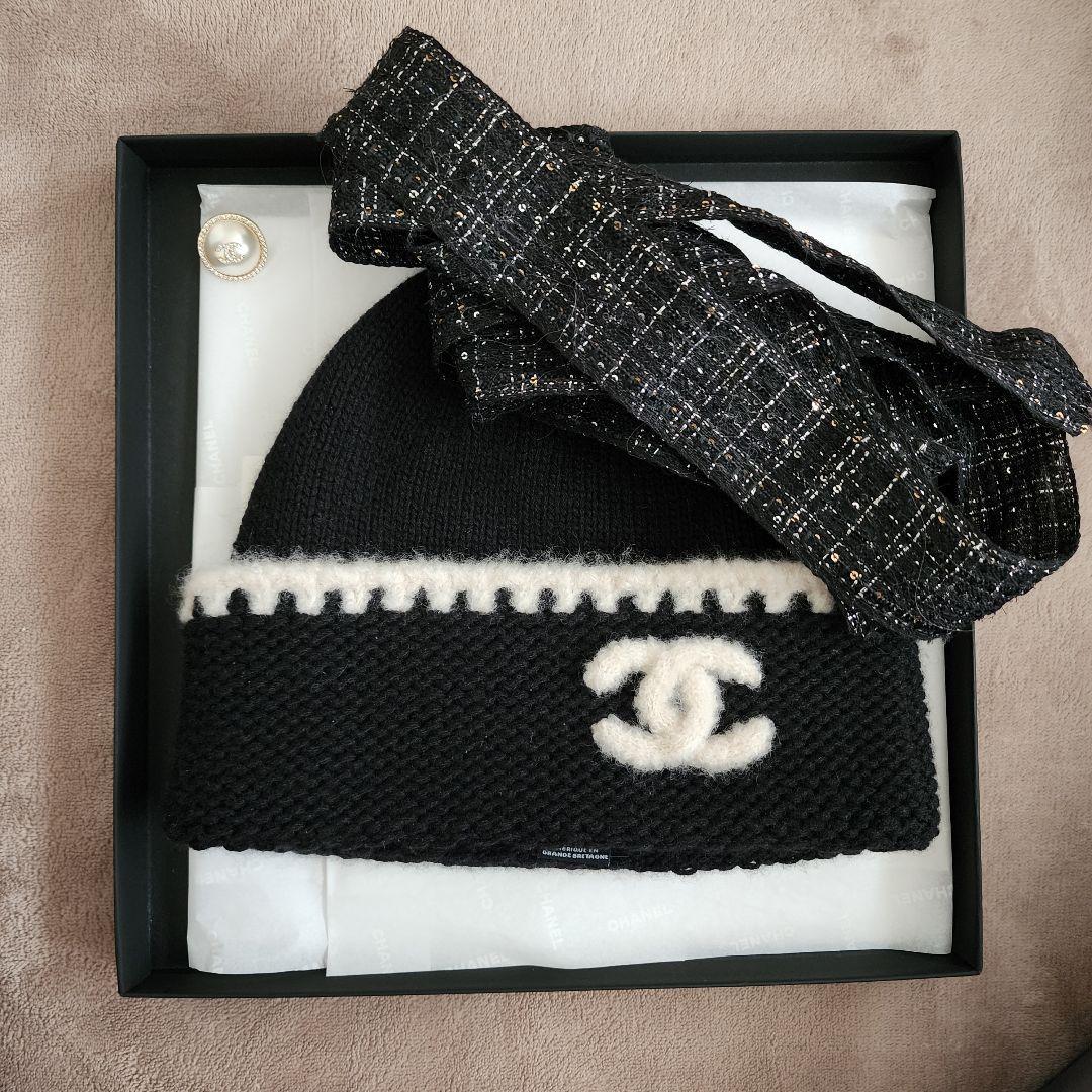 CHANEL ニット帽 ブラック・ホワイト