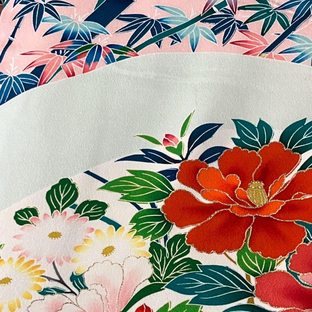 tu様［7144］振袖 笹竹花鳥文 駒刺繍 成人式 卒業式 正絹 着物 袷