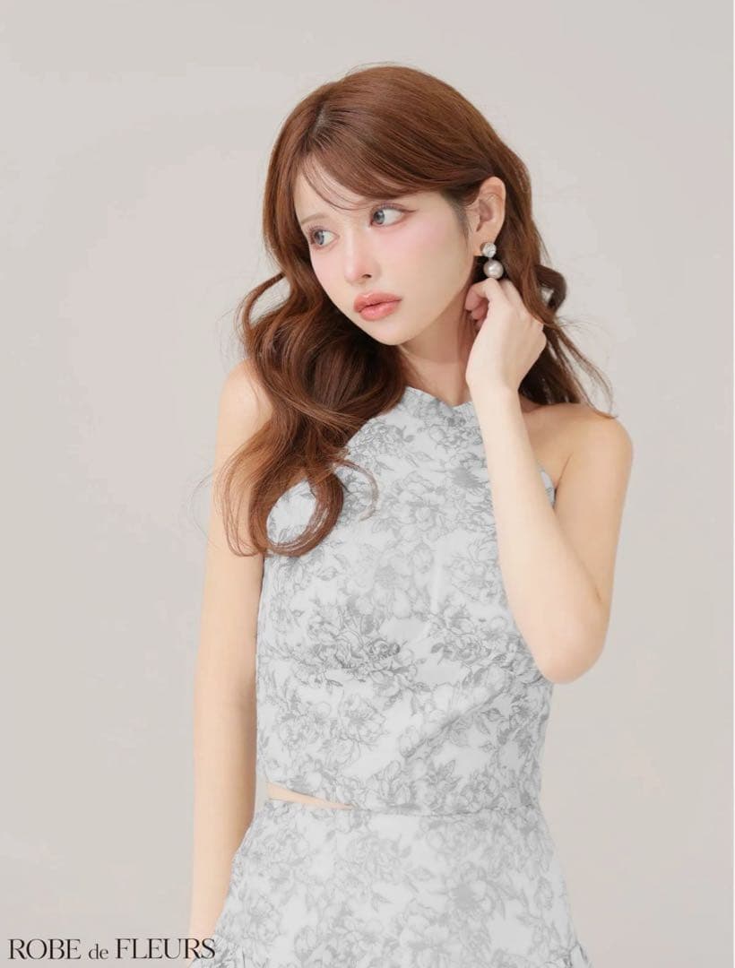 ROBE de FLEURS ハイネックドレス Sホワイト