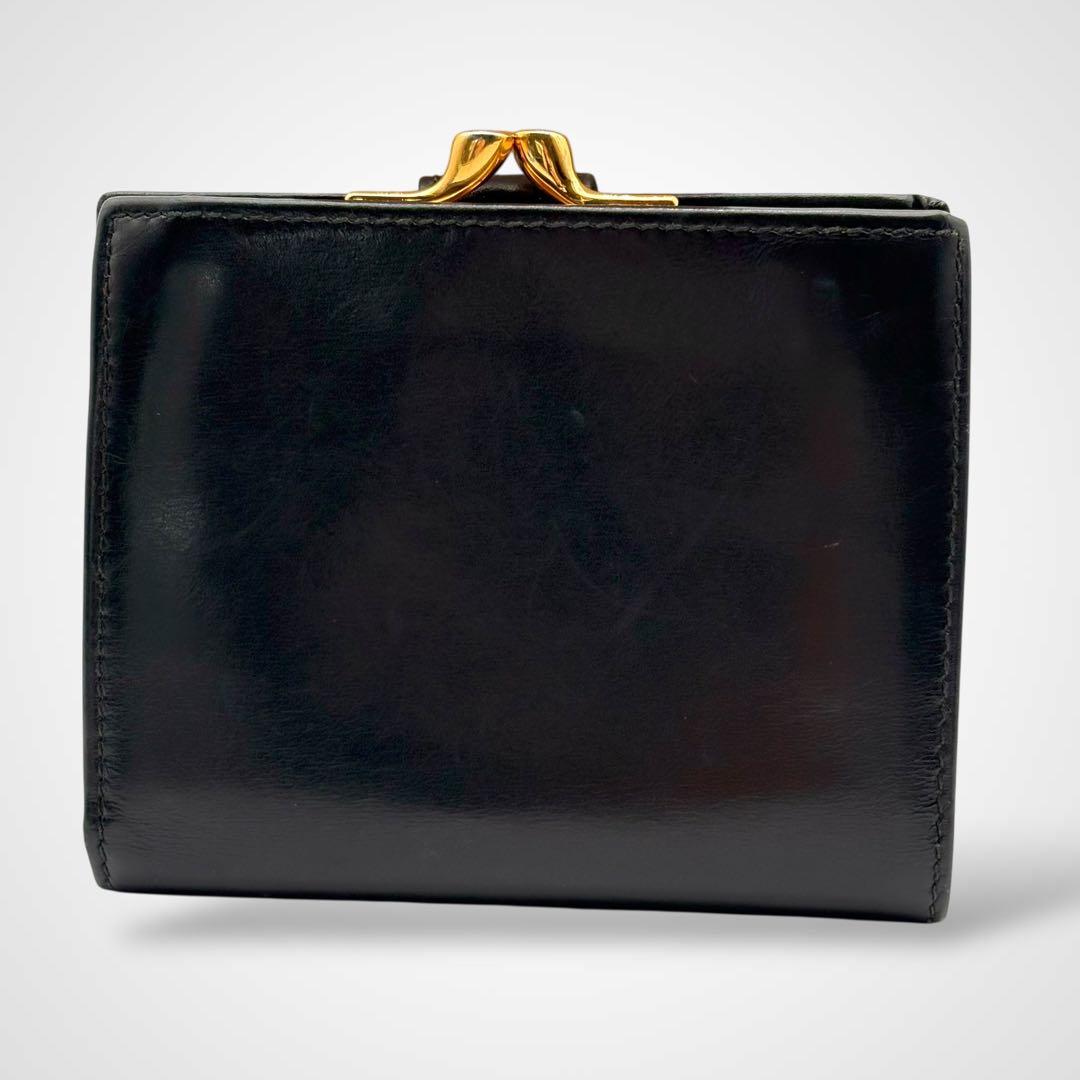 希少✨GUCCI グッチ 二つ折り財布 がま口 レザー ブラック イタリア製