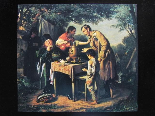 ペローフB.T、「お茶のとき」、希少な額装用画集より、新品高級額装付