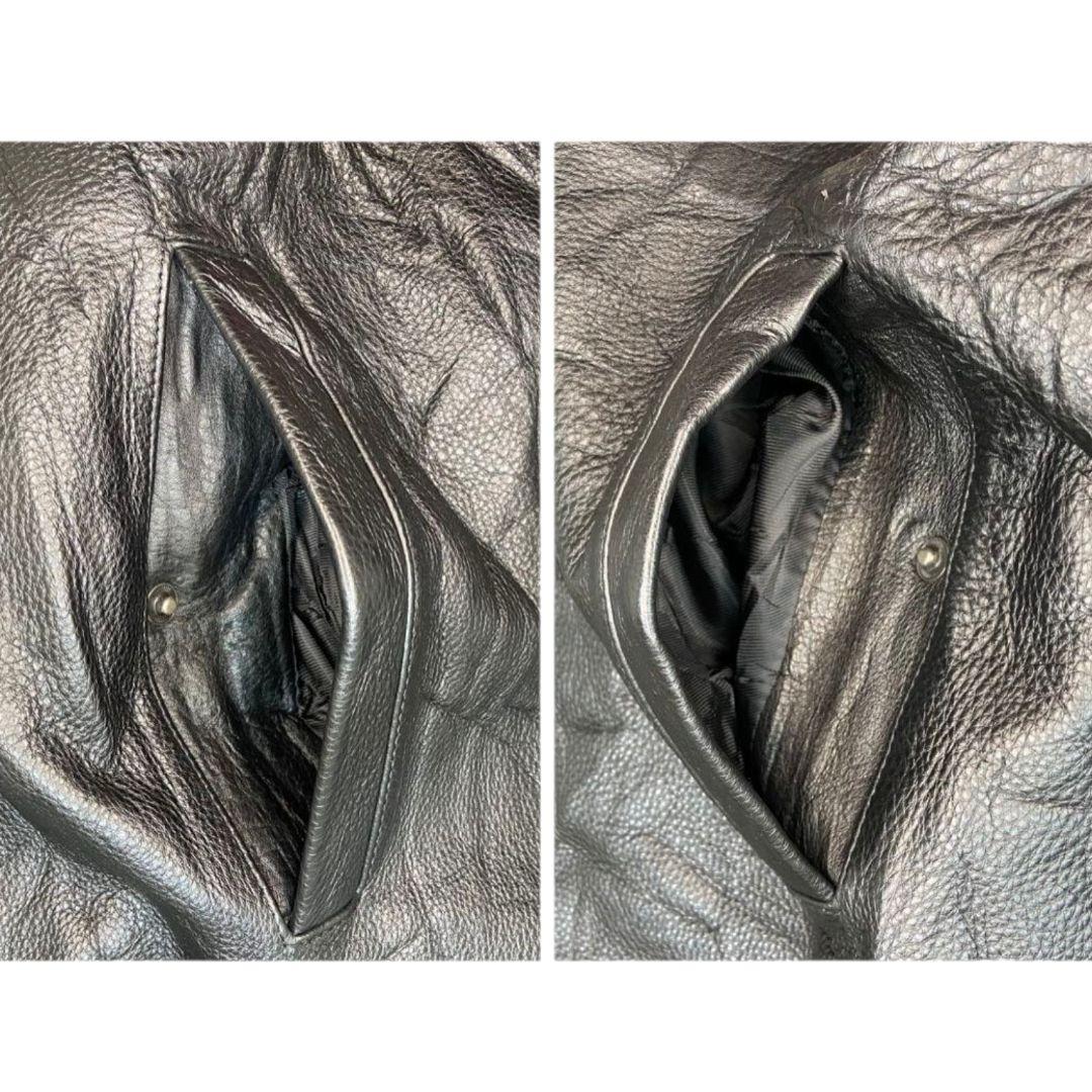 2XL✨Eddie Bauer 牛革 ロゴファスナー レザーライダースジャケット