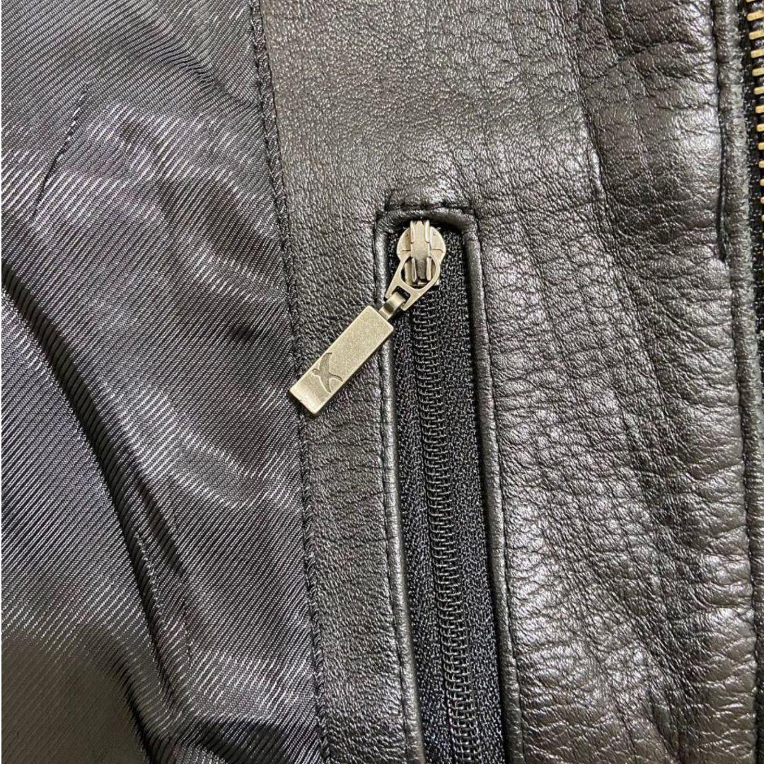 2XL✨Eddie Bauer 牛革 ロゴファスナー レザーライダースジャケット