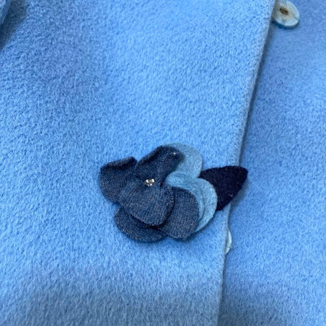 美品♡ ファミリア ロングコート お花 女の子 水色 アンゴラ混 ウール 140