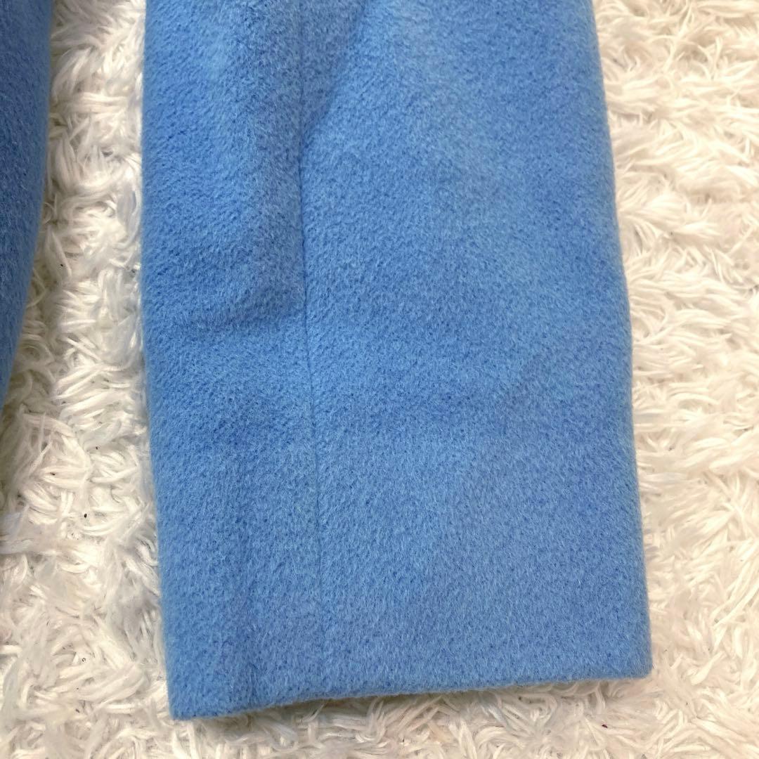 美品♡ ファミリア ロングコート お花 女の子 水色 アンゴラ混 ウール 140