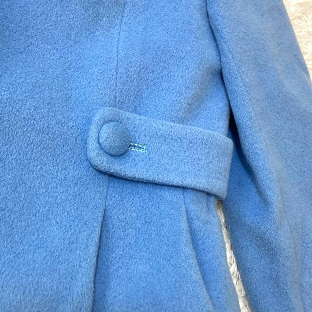 美品♡ ファミリア ロングコート お花 女の子 水色 アンゴラ混 ウール 140