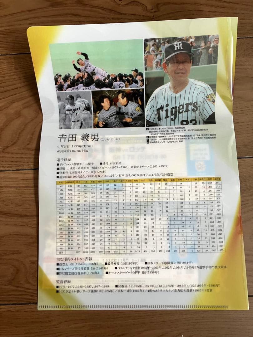 阪神タイガース吉田義男 記念グッズクリアファイル　オマケ付（ブリーズ入場券）