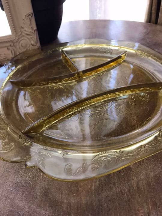 フェデラルグラス　マドリッド　イエロー　3コンパートメントプレート