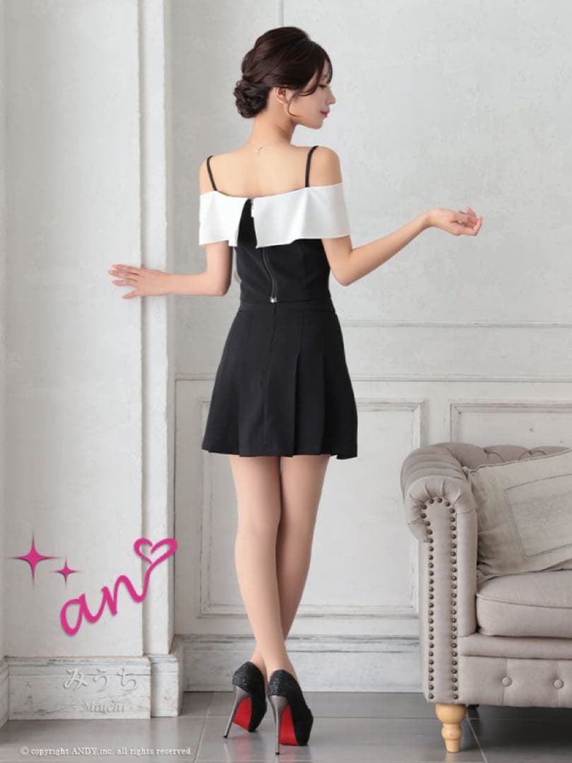新品　an アン　ドレス　リボン　オフショル　フレア　セットアップ　ブラック　黒
