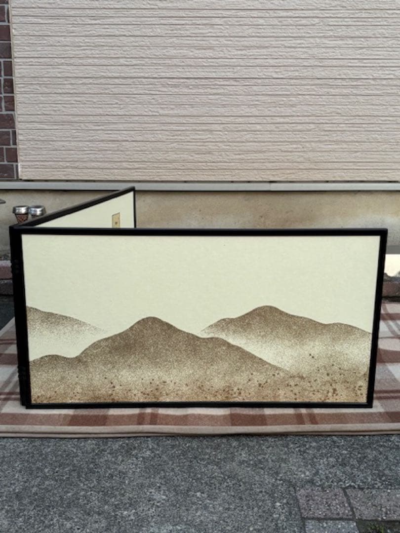 茶道具 黒縁 遠山 風炉先屏風 百人一首版画 両面開き 間仕切り 結界 衝立