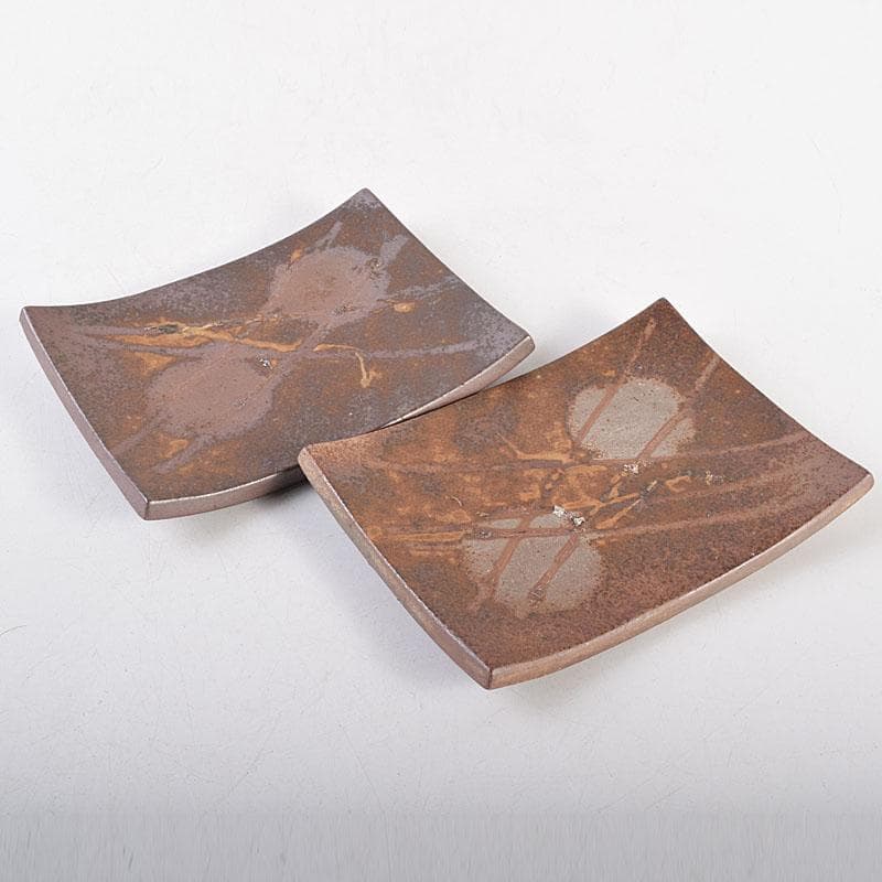 和食器　備前焼　石野充信造　銘々皿　五客　共布共箱　V　R8847