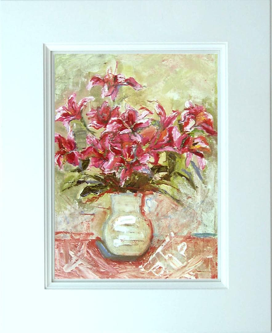 油絵 菅家令子 絵 絵画 インテリア 額付(白) uF6-070902 花 ゆり