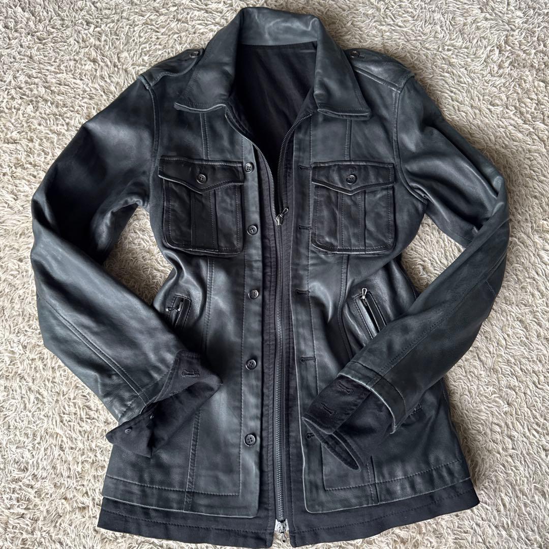 SHELLAC シェラック　レザージャケット　異素材切り替え　ブラック　y2k