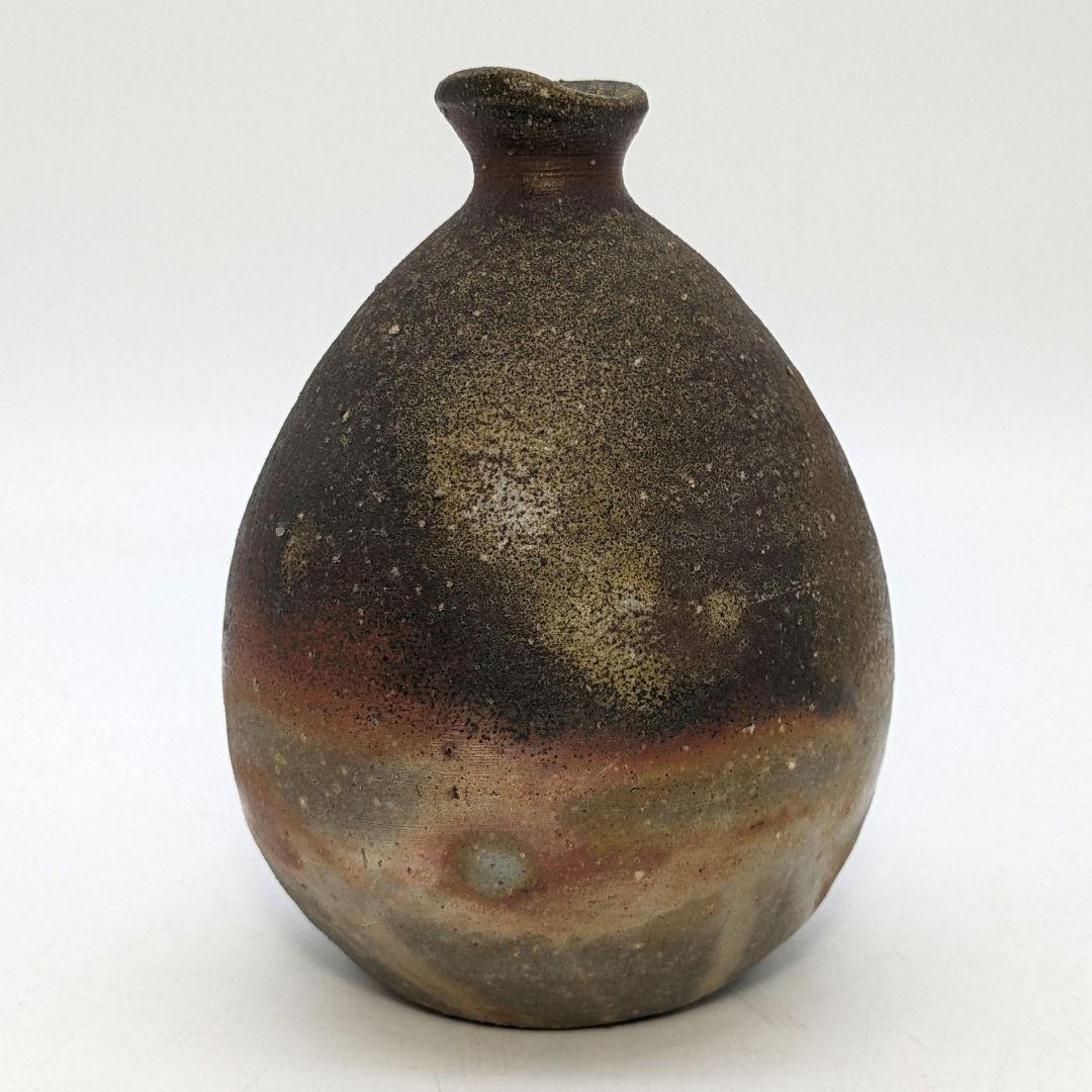 藤原謙（三代目藤原楽山） 造 備前焼 金彩緋襷徳利&酒呑 合箱合布 ぐい呑 酒器