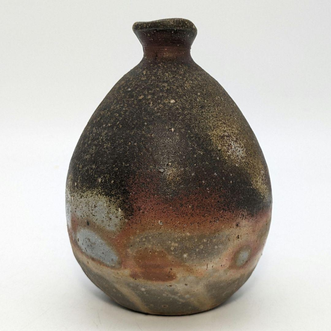 藤原謙（三代目藤原楽山） 造 備前焼 金彩緋襷徳利&酒呑 合箱合布 ぐい呑 酒器