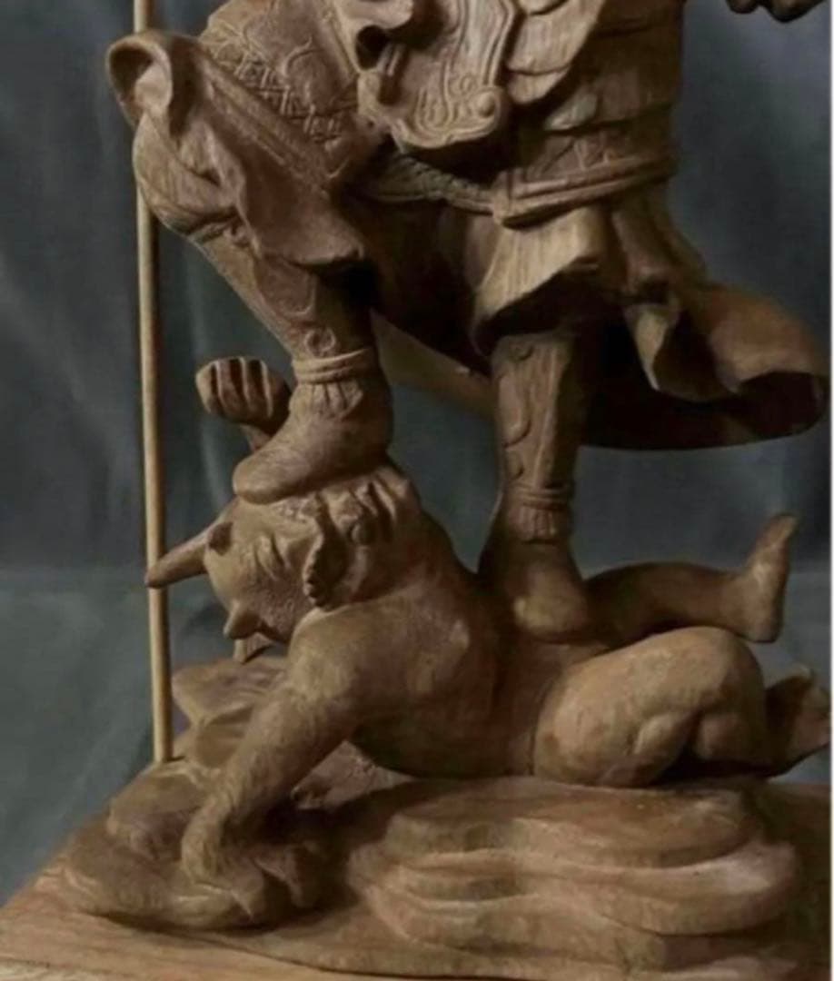 仏教工芸品　総楠製　井波彫刻　極上彫　木彫仏像　毘沙門天立像