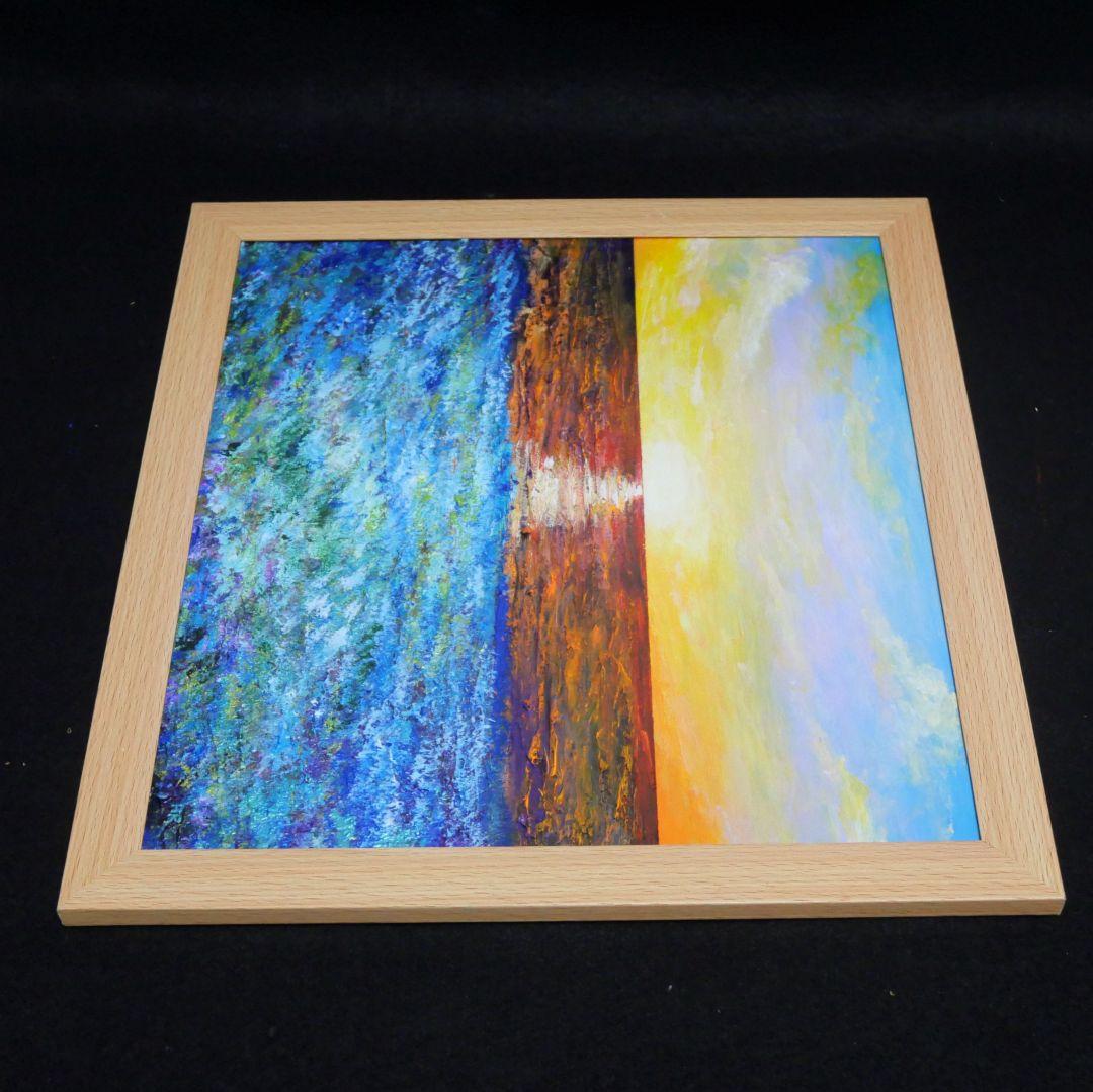 油絵 油彩 油彩画 絵画 絵【朝日に輝く海の青い花】