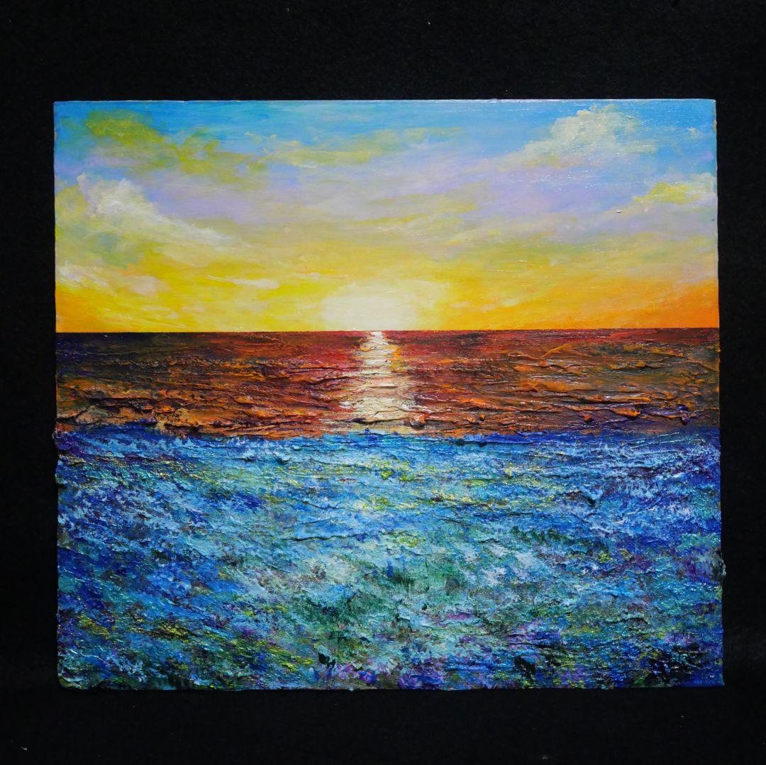 油絵 油彩 油彩画 絵画 絵【朝日に輝く海の青い花】