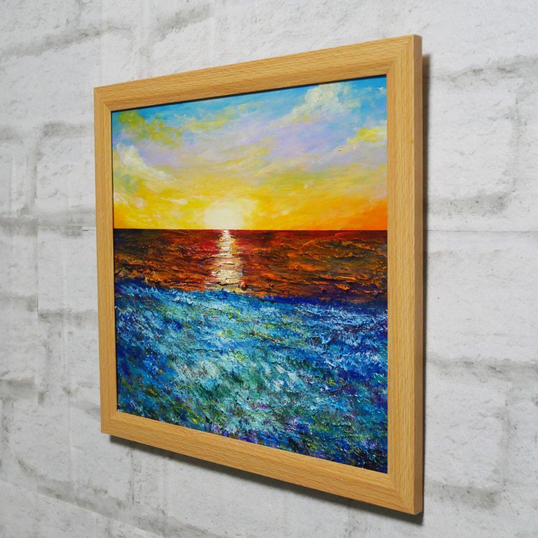 油絵 油彩 油彩画 絵画 絵【朝日に輝く海の青い花】