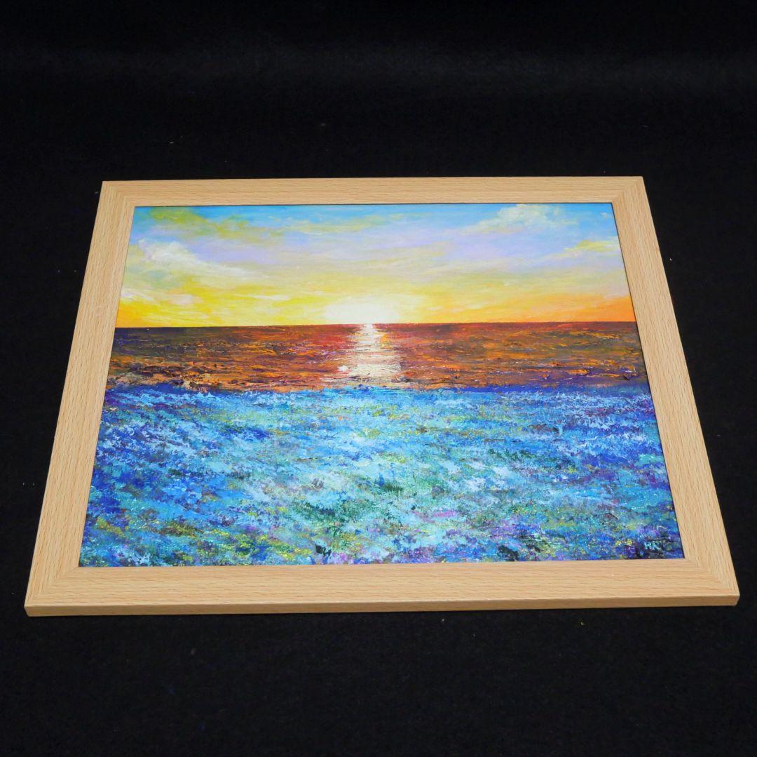 油絵 油彩 油彩画 絵画 絵【朝日に輝く海の青い花】