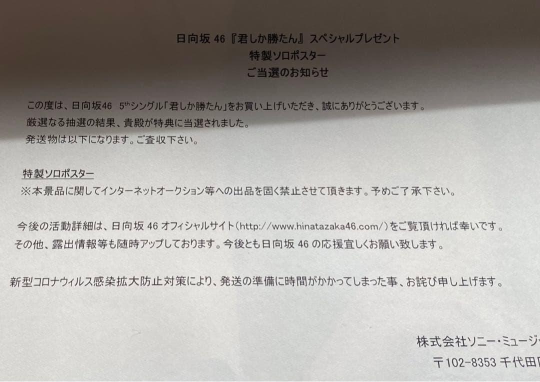 小坂菜緒 日向坂46「君しか勝たん」スペシャルプレゼント ソロポスター