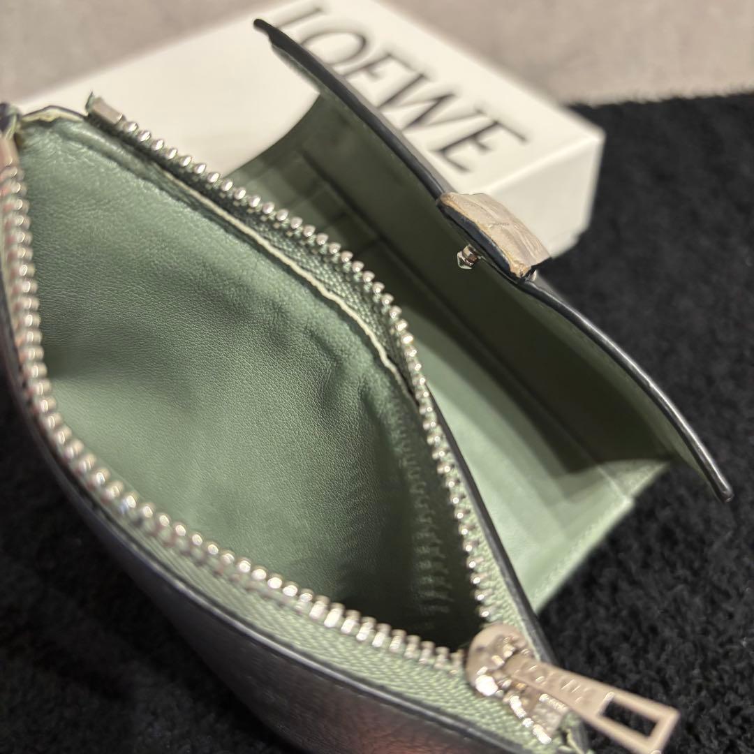 美品 LOEWE ロエベ バーティカルウォレット スモール グレイ グリーン