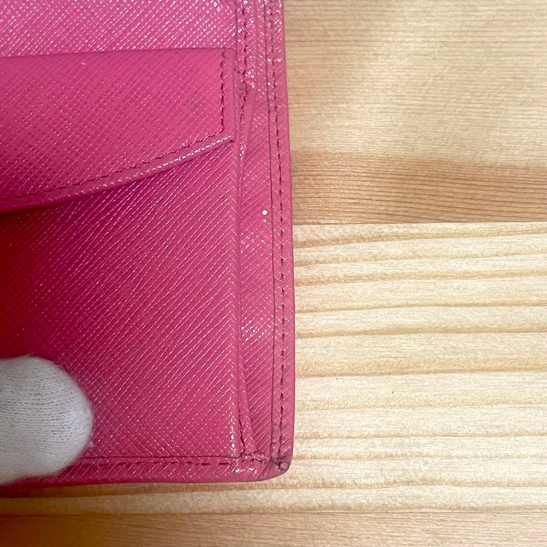 【美品】PRADA プラダ　二つ折り　サフィアーノ　ピンク　バイカラー