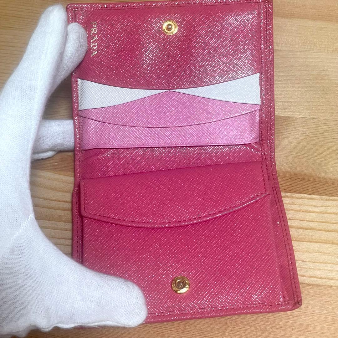 【美品】PRADA プラダ　二つ折り　サフィアーノ　ピンク　バイカラー