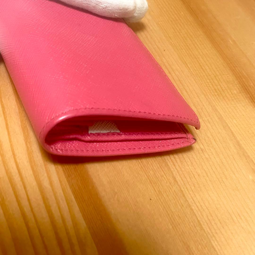 【美品】PRADA プラダ　二つ折り　サフィアーノ　ピンク　バイカラー