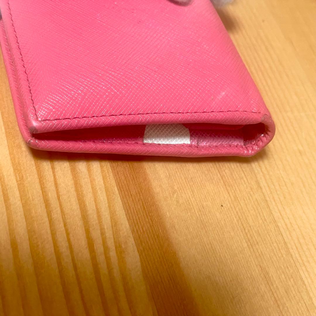 【美品】PRADA プラダ　二つ折り　サフィアーノ　ピンク　バイカラー