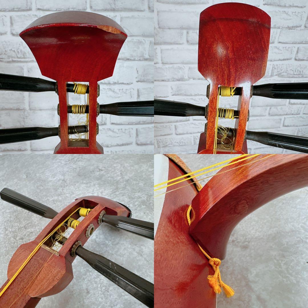 紫檀 子持ち綾杉 三味線 花梨 丸打胴 二本セット スタンド付　和楽器　現状品