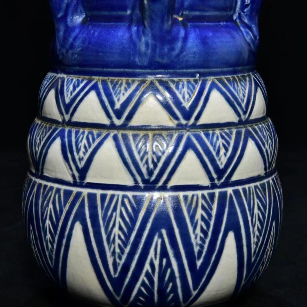 中国古美術・旧蔵の陶磁器:五連管瓶・13x23cm・茶道具・案頭・置物・文房具