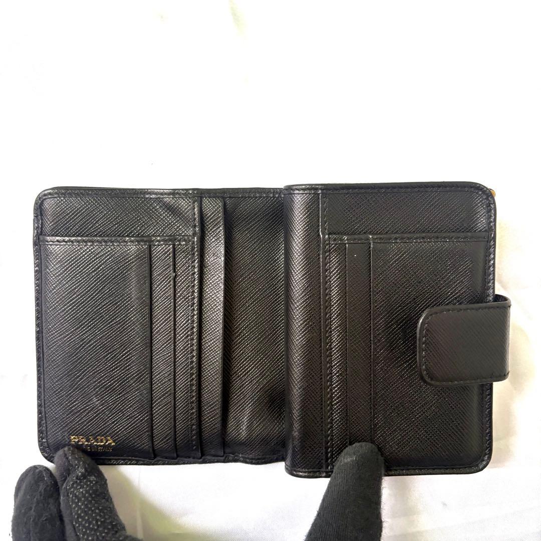 極美品✨プラダ 折り財布 サフィアーノメタル ロゴ レザー ブラック