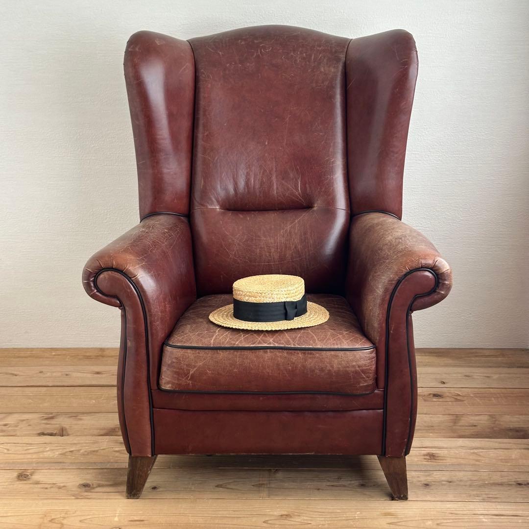 ヴィンテージ　ブラウンレザー　ウィングバックソファ