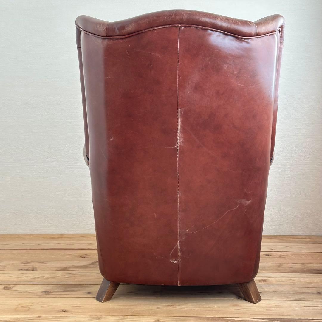ヴィンテージ　ブラウンレザー　ウィングバックソファ