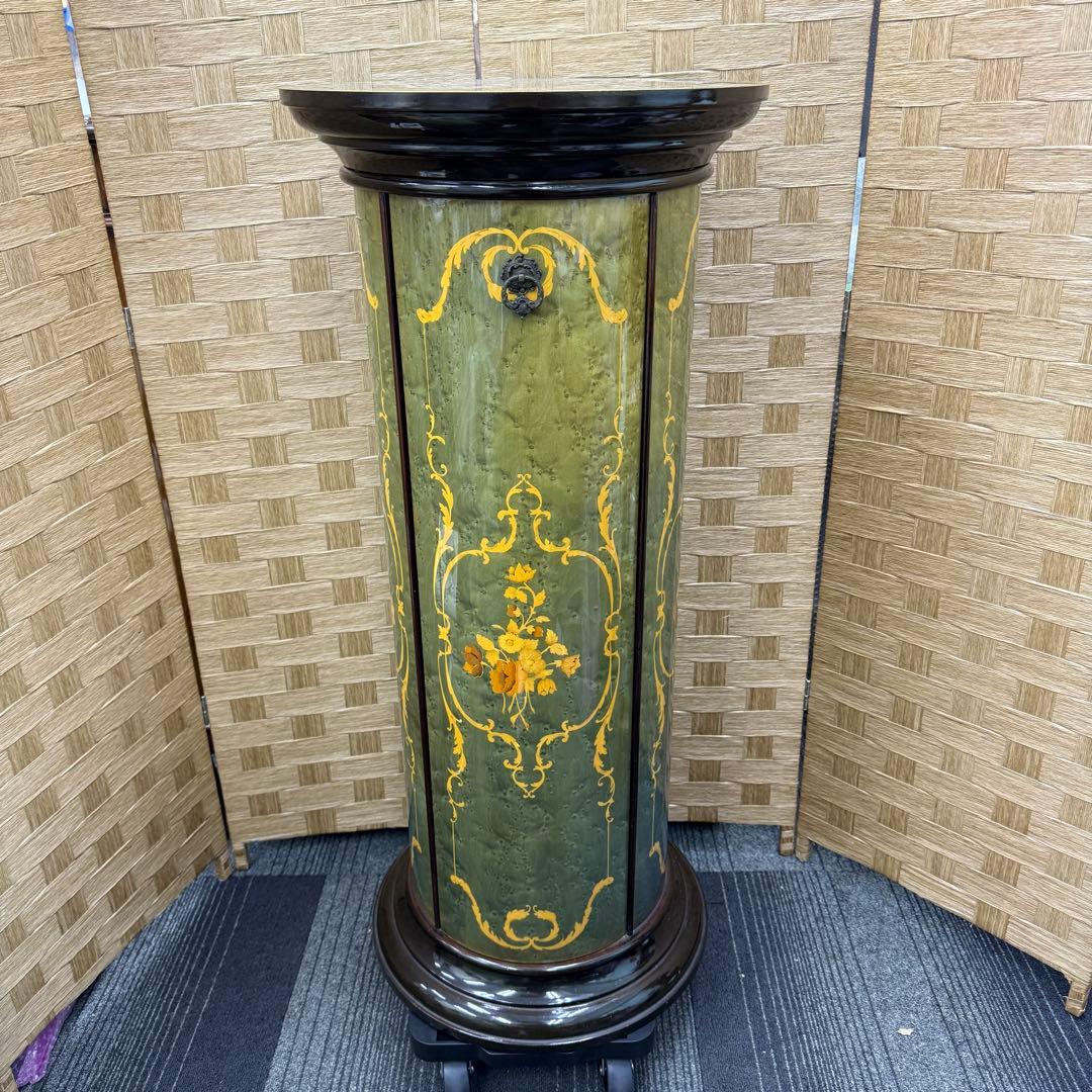 ☆イタリア アンティーク家具☆筒型 ガラスチェスト グリーン アルテム？