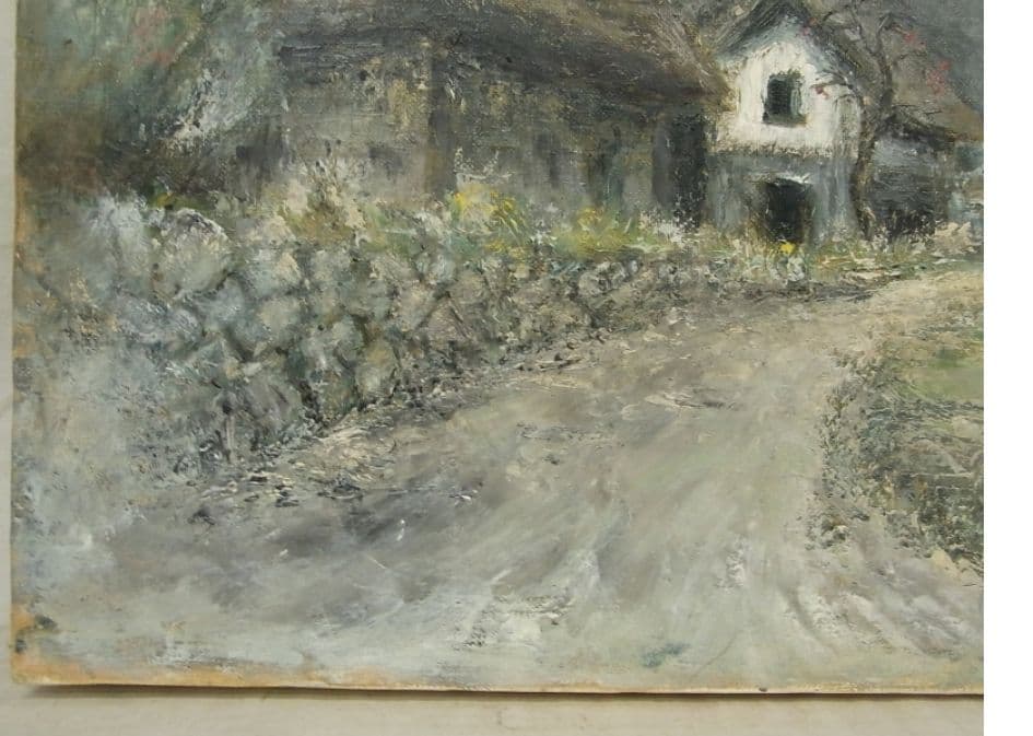 「田舎家風景」油彩 P6 額装サイン有⁰