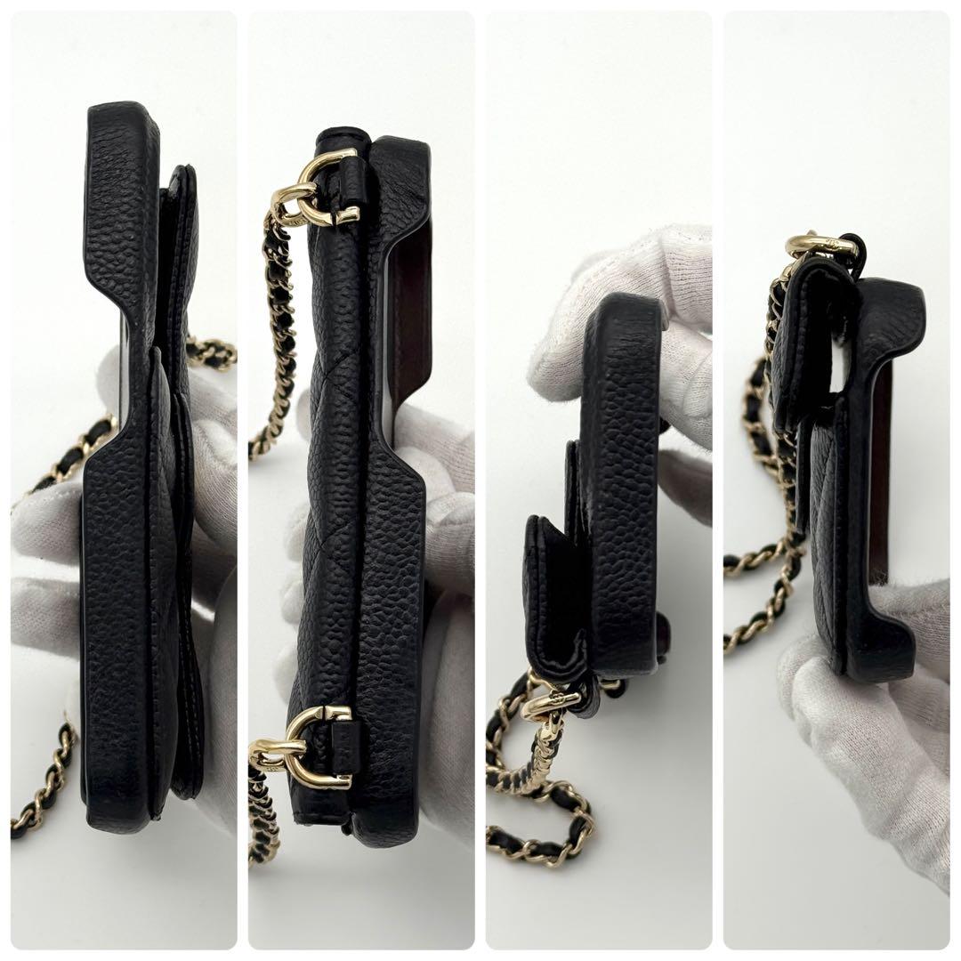美品 CHANEL キャビアスキン iPhone 15 Pro ケース チェーン