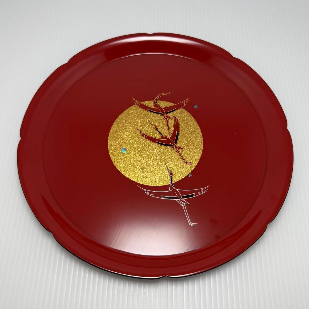 新品 高級 輪島塗 屋敷勝彦 螺鈿 青貝 鶴 お盆 和食器 平皿 漆 漆器