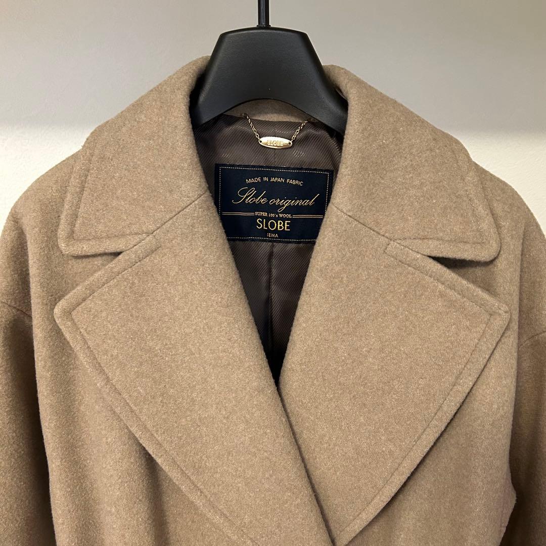 スローブイエナSUPER100メルトン ビックラペルコート38ベージュ