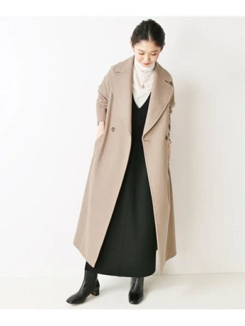 スローブイエナSUPER100メルトン ビックラペルコート38ベージュ