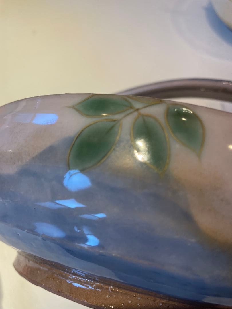 陶葊　陶あん　取手付き器　藤の花