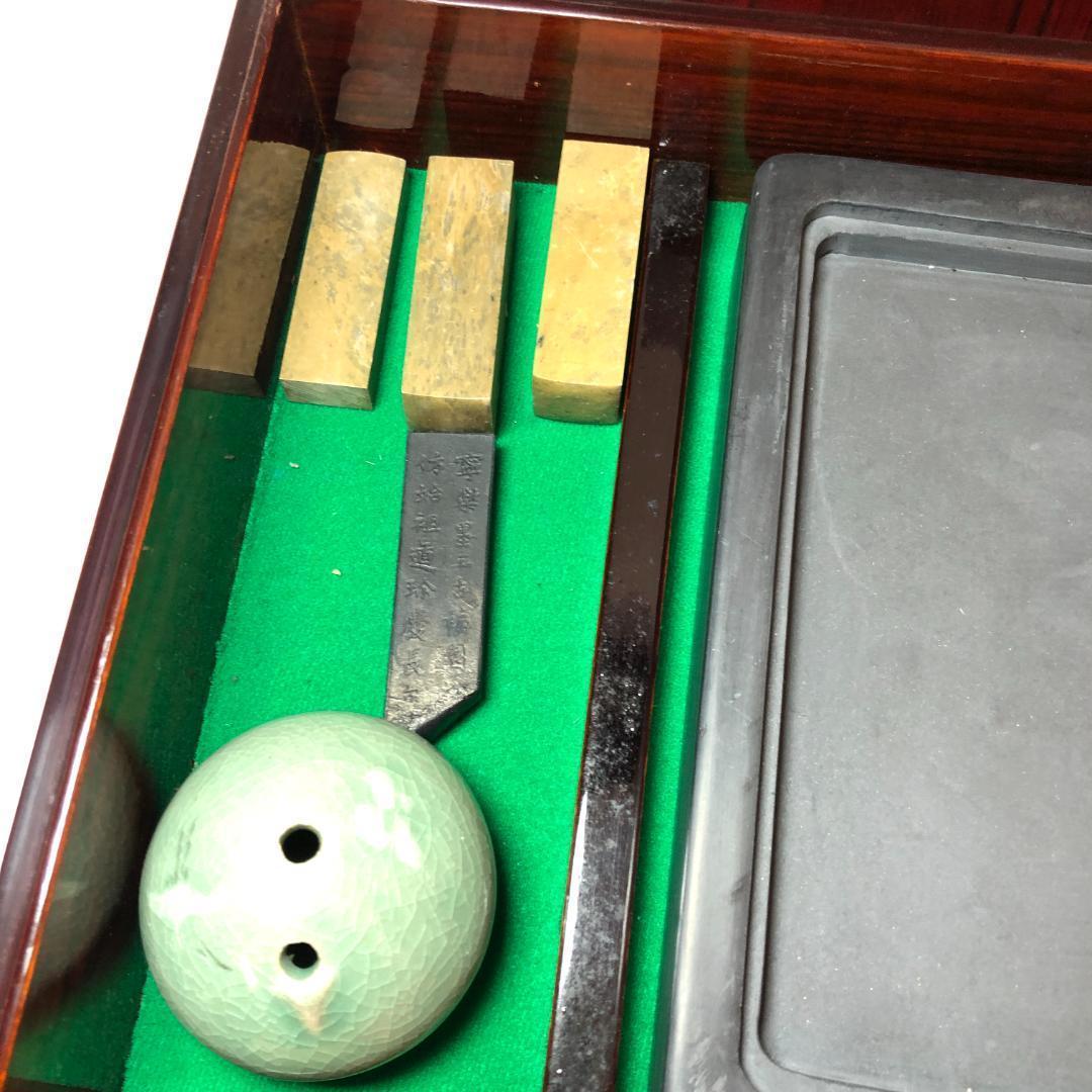 書道セット　硯　竜　彫刻　骨董品　古美術　特大サイズ7.3㎏　未使用品　筆墨函